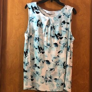 Kasper Sleeveless Floral Blouse - Light Blue and Black